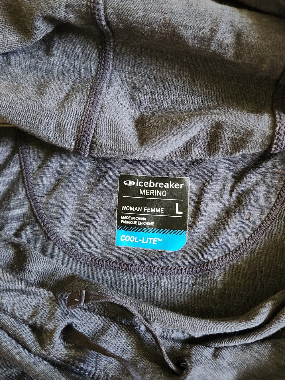 Icebreaker Cool Lite 100% Merino Wool Logo Hooded Long Sleeve Blue Top Wmns L - Picture 3 of 8